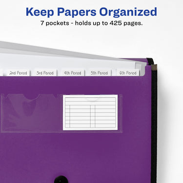 Avery Expanding File Folder Organizer, 7-Pocket Accordion File Organizer, Plum, Holds 425 Letter/A4-Size Sheets (73552) 7 Pockets